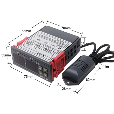 STC-3028 220V AC Çift Ekranlı Sıcaklık ve Nem Ölçer Problu Dijital Termostat