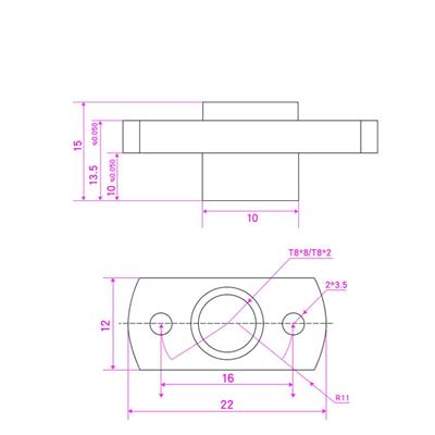 T8 Pirinç Trapez Somun Dar Tip (2 Hatve)