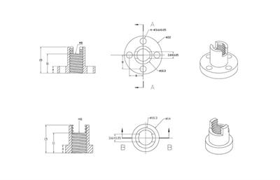 T8 Yaylı Pirinç Trapez Somunu(2 Hatve)