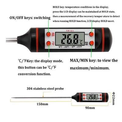 TP101 Gıda Termometresi-Elektronik Sıvı Sıcaklık Kalemi-Siyah