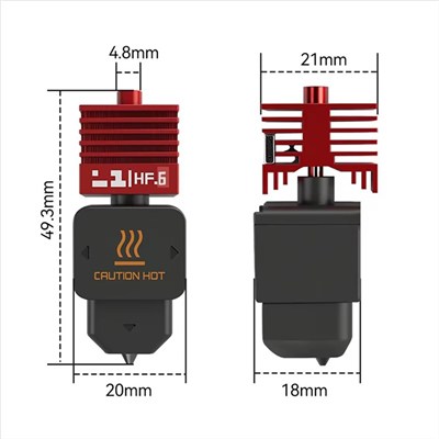 Bambu Lab H2S-H2D-H2C-P2S-A1-A1 Mini Yüksek Akışlı Sertleştirilmiş Çelik Hotend Kiti-Kırmızı-0.6mm