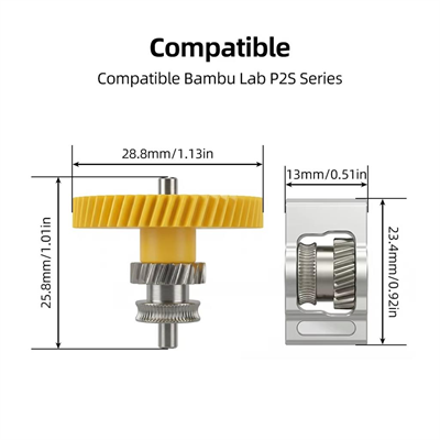 Bambu Lab P2S Sertleştirilmiş Çelik Nikel Kaplama Extruder Dişli Seti
