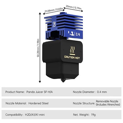 BIGTREETECH Panda Juicer SF-H/A H2S-H2D-H2C-P2S-A1-A1 Mini Sertleştirilmiş Çelik Hotend Kiti-Mavi-0.4mm