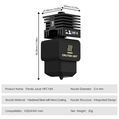 BIGTREETECH Panda Juicer HFC-H/A  H2S-H2D-H2C-P2S-A1-A1  Yüksek Akışlı Sertleştirilmiş Çelik Hotend Kiti-0.4mm