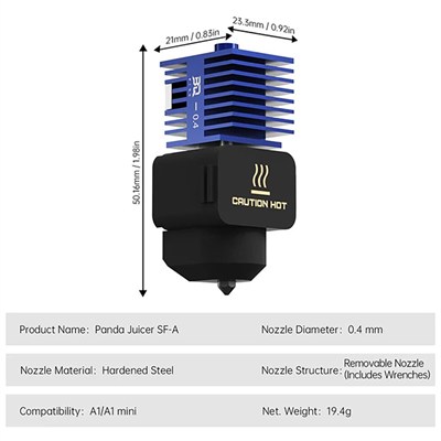 BIGTREETECH Panda Juicer SF-A A1-A1 Mini Sertleştirilmiş Çelik Hotend Kiti-Mavi-0.4mm