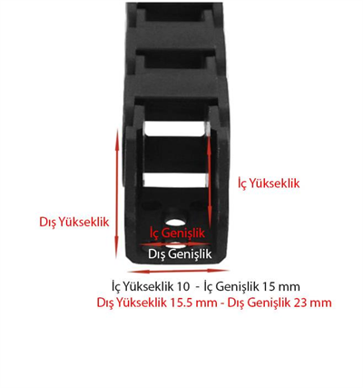 Cnc-3D Yazıcı Drag Zincir Kablo Taşıyıcı 1 Metre(10x15)