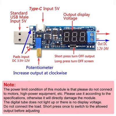 DC-DC USB Yükseltici-Düşürücü Güç Regülatör Modülü 3.3V 5V-9V 12V 24V Masaüstü Güç Modülü