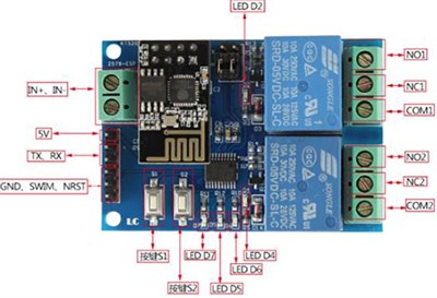 ESP8266 ESP-01S 12V 2Kanal Wifi Röle Modülü-ESP8266 Dahil