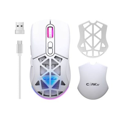 Claw's Nexus Air Pro Kablosuz 24.000 Dpi Pixart PMW3311 Sensör Makro Yazılımlı & Değiştirilebilir Kapaklı RGB Kablosuz Gaming Mouse - Beyaz (2.4 GHz Kablosuz + BT5.1 + Type-C ile Kullanım Desteği)