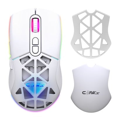 Claw's Nexus Air Pro Kablosuz 24.000 Dpi Pixart PMW3311 Sensör Makro Yazılımlı & Değiştirilebilir Kapaklı RGB Kablosuz Gaming Mouse - Beyaz (2.4 GHz Kablosuz + BT5.1 + Type-C ile Kullanım Desteği)