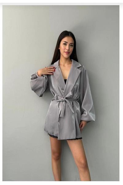 kadın balon kol bağlamalı saten kimono