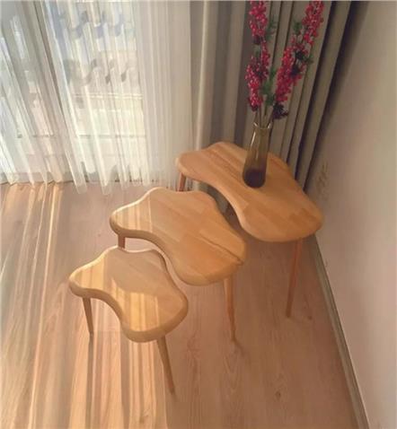 Erguliya Asimetrik Masif Ahşap 3Lü Zigon Sehpa