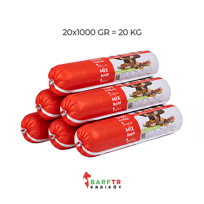 Mix Barf Köpek Maması 20 kg (1000 gramlık 20 adet salam paket, tekli ambalajlarda)