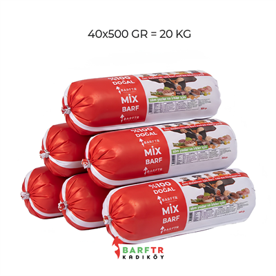 Mix Barf Köpek Maması 20 kg (500 gramlık 40 adet salam paket, tekli ambalajlarda)