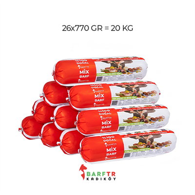 Mix Barf Köpek Maması 20 kg (770 gramlık 26 adet salam paket, tekli ambalajlarda)