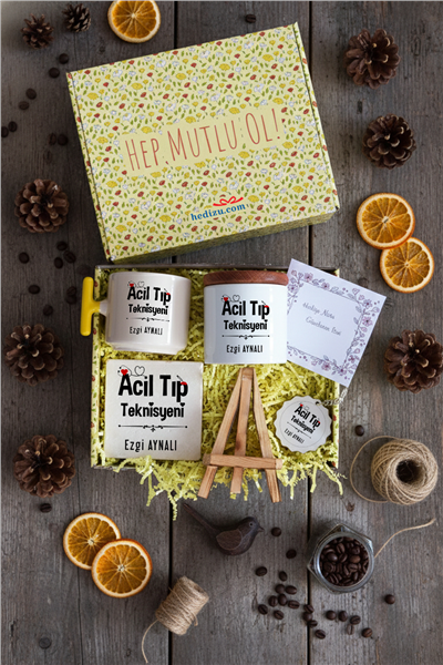 Acil Tıp Teknisyeni Hediye Kutusu - Kişiye Özel T Kupa, Seramik Kalemlik, Dekoratif Taş İsimlik, Güneş Anahtarlık