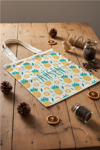 Ananas Desenli Kişiye Özel Bez Çanta