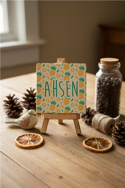Ananas Desenli Kişiye Özel Dekoratif Taş İsimlik