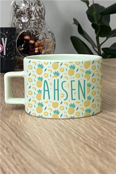 Ananas Desenli Kişiye Özel Lüks Pastel Fincan