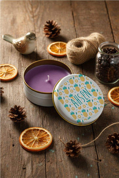 Ananas Desenli Kişiye Özel Mum