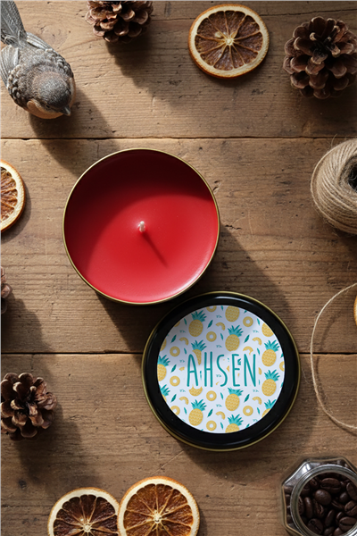 Ananas Desenli Kişiye Özel Mum