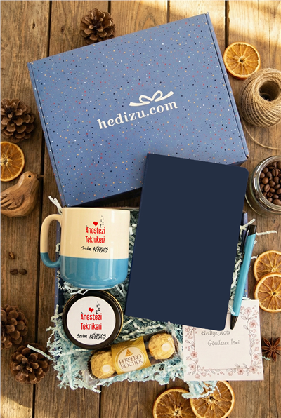 Anestezi Teknikeri Hediye Kutusu - Kişiye Özel Pro Kupa, Defter, Mum, Çikolata Ferrero Rocher 3lü, Kalem