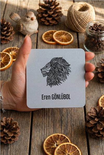 Aslan Kişiye Özel Bardak Altlığı