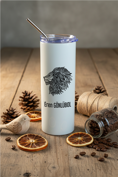 Aslan Kişiye Özel Pipetli Çelik Termos