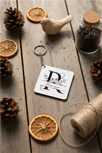 Ayçiçekli Baş Harfli Kişiye Özel Anahtarlık