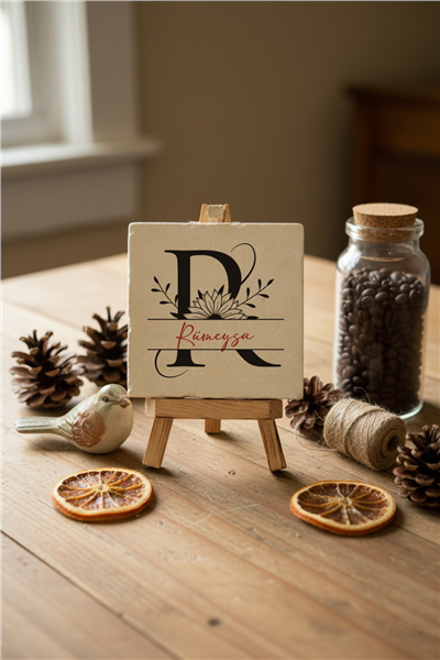 Ayçiçekli Baş Harfli Kişiye Özel Dekoratif Taş İsimlik