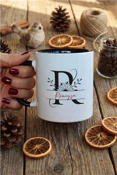 Ayçiçekli Baş Harfli Kişiye Özel Kupa Bardak Standart