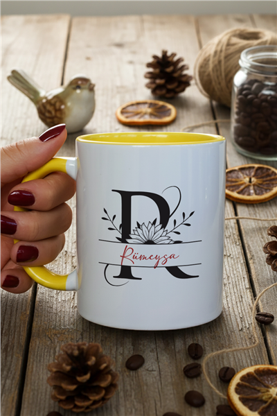 Ayçiçekli Baş Harfli Kişiye Özel Kupa Bardak Standart