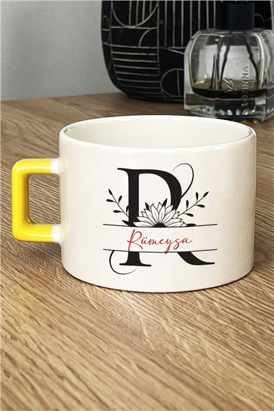 Ayçiçekli Baş Harfli Kişiye Özel Lüks Fincan