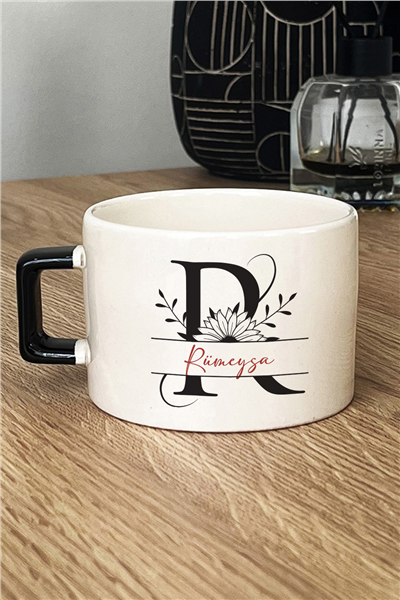 Ayçiçekli Baş Harfli Kişiye Özel Lüks Fincan