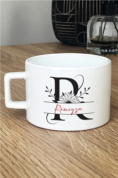 Ayçiçekli Baş Harfli Kişiye Özel Lüks Fincan