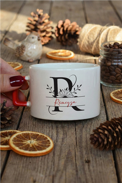 Ayçiçekli Baş Harfli Kişiye Özel Lüks Fincan