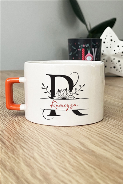 Ayçiçekli Baş Harfli Kişiye Özel Lüks Fincan