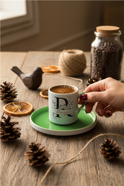 Ayçiçekli Baş Harfli Kişiye Özel Türk Kahvesi Fincanı