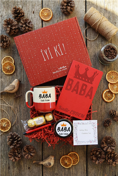 Baba Hediye Kutusu - Kişiye Özel Pro Kupa, Defter, Mum, Çikolata Ferrero Rocher 3lü, Kalem