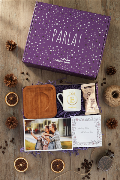 Baş Harf Hediye Kutusu - Kişiye Özel Türk Kahvesi Fincanı, Türk Kahvesi 6 Gr, Fotoğraf 1 Adet