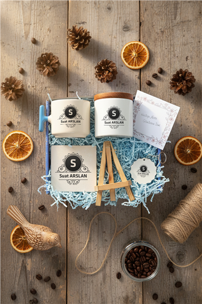 Baş Harf ve İsim Hediye Kutusu - Kişiye Özel T Kupa, Seramik Kalemlik, Dekoratif Taş İsimlik, Güneş Anahtarlık