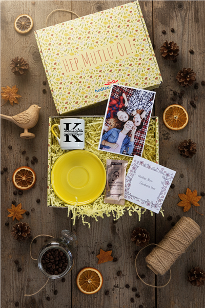 Baş Harf ve İsim Hediye Kutusu - Kişiye Özel Türk Kahvesi Fincanı, Türk Kahvesi 6 Gr, Fotoğraf 1 Adet