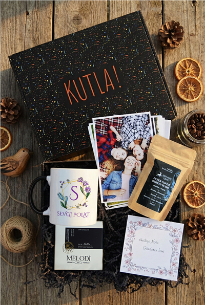 Baş Harf ve İsim Hediye Kutusu - Kişiye Özel Kupa Standart, Filtre Kahve, Melodi Çikolata, Fotoğraf 12 Adet