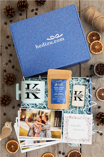 Baş Harf ve İsim Hediye Kutusu - Kişiye Özel T Pastel Kupa, Filtre Kahve, Çakmak, Fotoğraf 10 Adet
