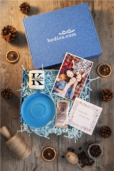 Baş Harf ve İsim Hediye Kutusu - Kişiye Özel Türk Kahvesi Fincanı, Türk Kahvesi 6 Gr, Fotoğraf 1 Adet