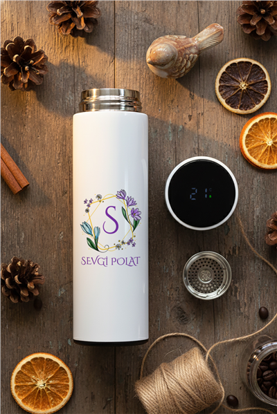 Baş Harf ve İsim Hediye Kutusu - Kişiye Özel Dijital Göstergeli Termos, Kulaklık, Bere, Altıgen Fotoğraf Çerçevesi