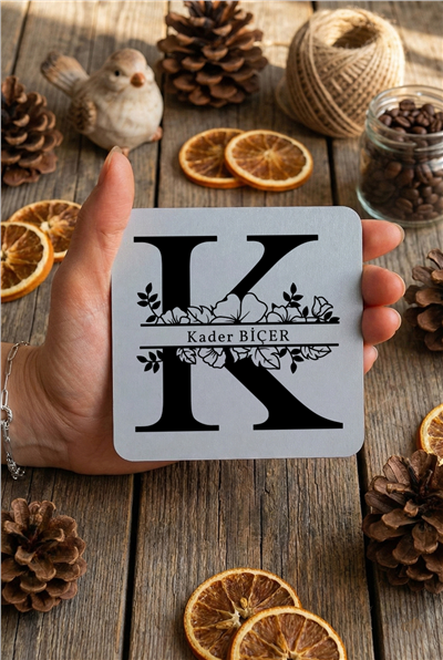 Baş Harf ve İsim Kişiye Özel Bardak Altlığı