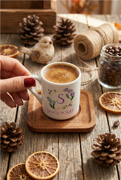 Baş Harf ve İsim Kişiye Özel Türk Kahvesi Fincanı