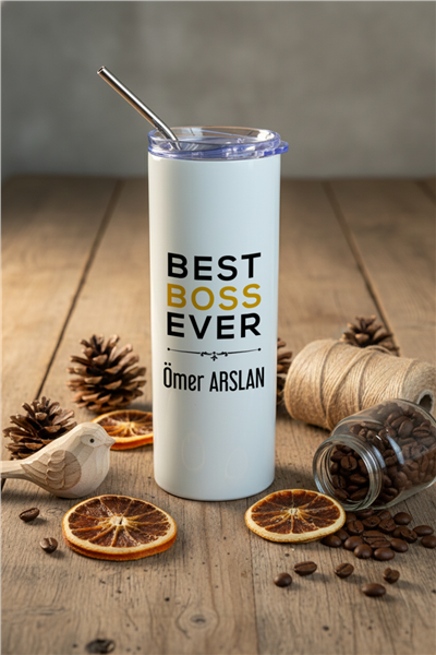 Best Boss Ever Kişiye Özel Pipetli Çelik Termos