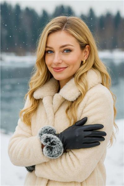 Bileği Kürklü Siyah Eldiven